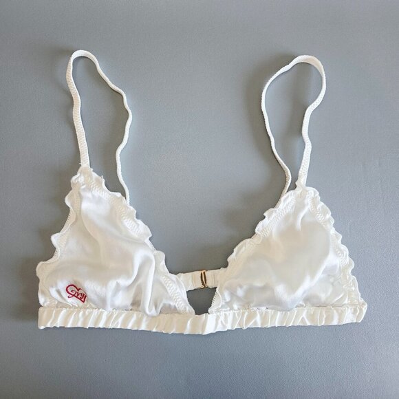 Mayfair The Label 100% Silk Ivory White Bralette Ruffle Trim Edge Trim Sz M/L - Picture 1 of 6